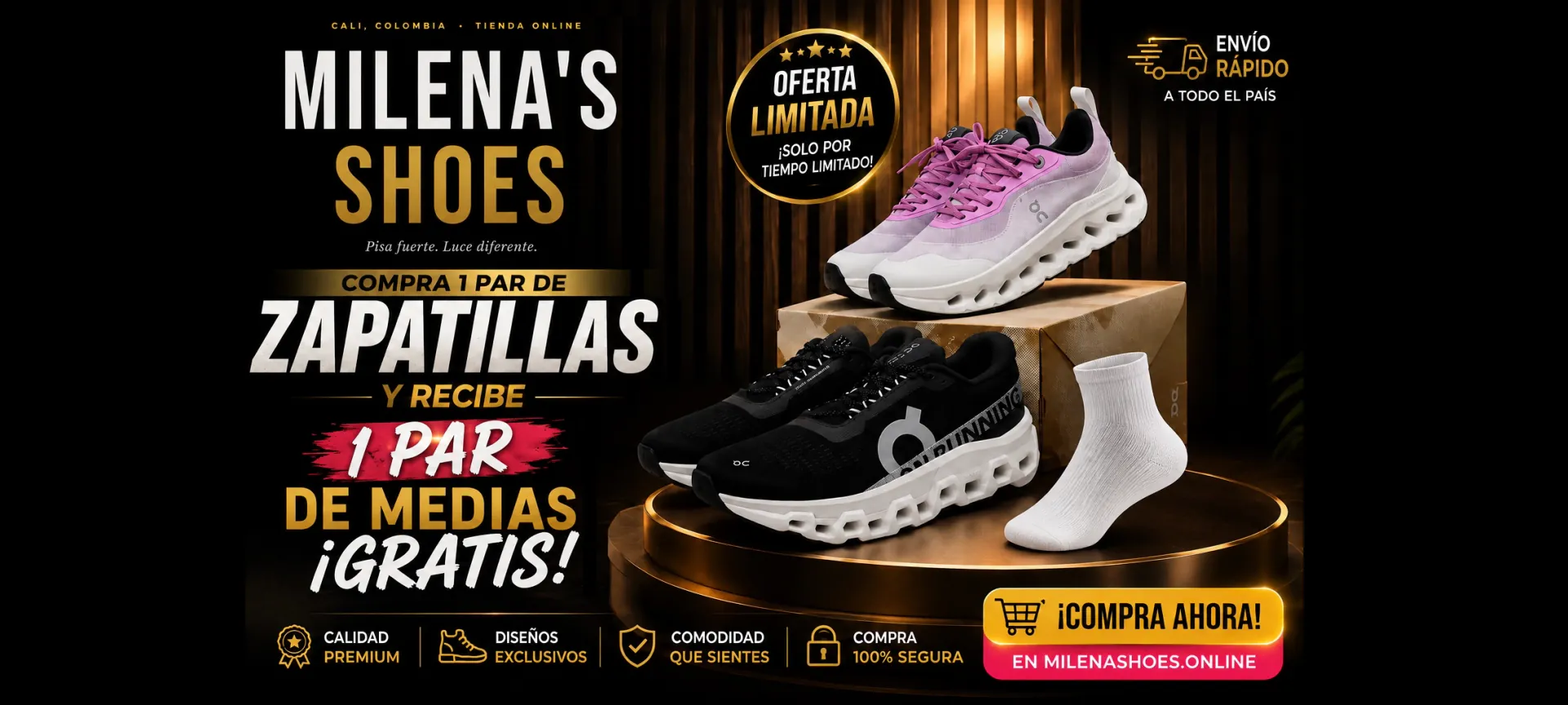 Milena's Shoes — Compra 1 par de zapatillas y recibe 1 par de medias gratis. Envíos a todo Colombia.